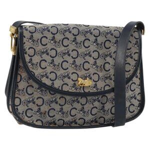 Authentic CELINE C Sulky Shoulder Bag Canvas Navy Gold